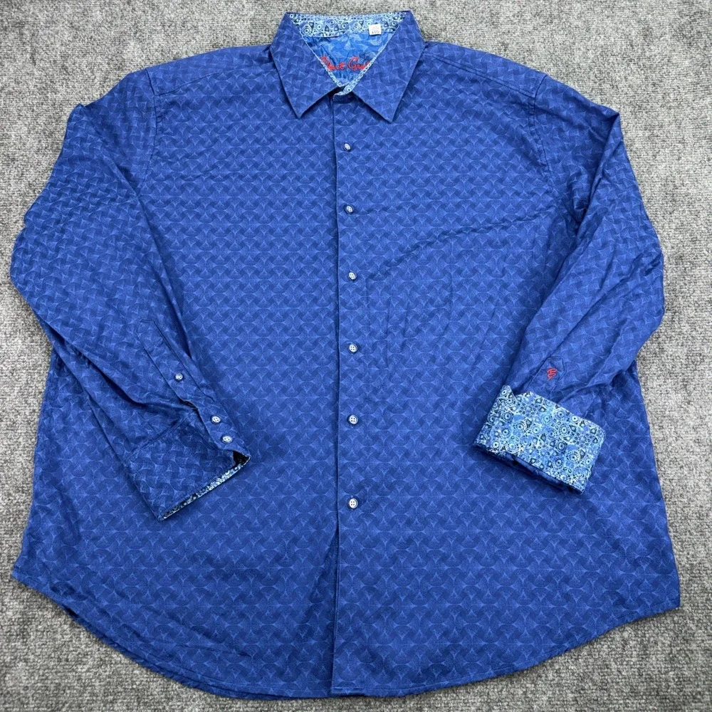 Robert Graham Shirt Men's 4XL Blue Geometric Classic Fit Flip Cuff Button Up